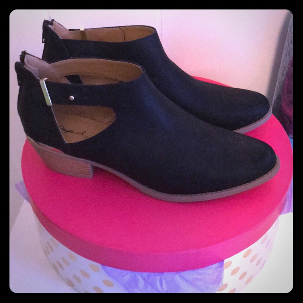 Black faux leather ankle boots